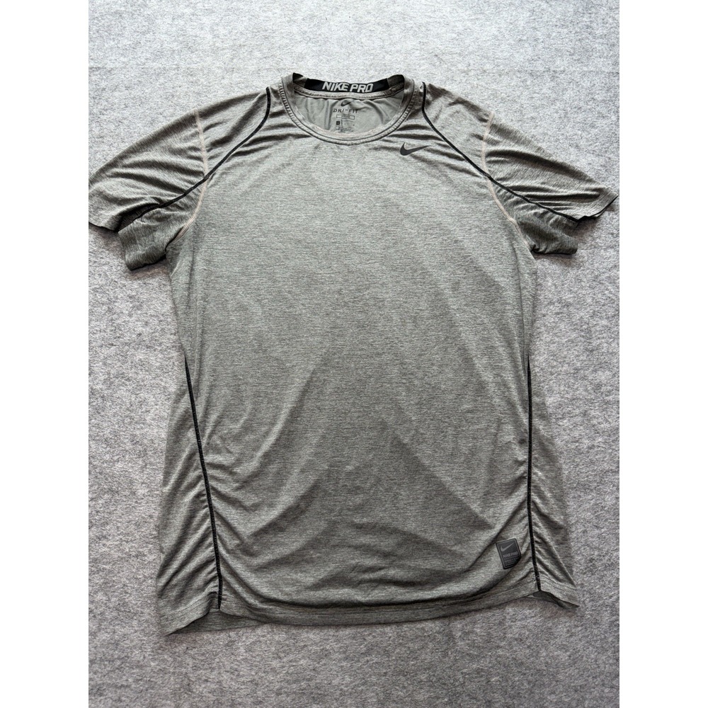 Nike Pro Dri-Fit Shirt Mens L Fitted Training Top Polyester Gray Solid